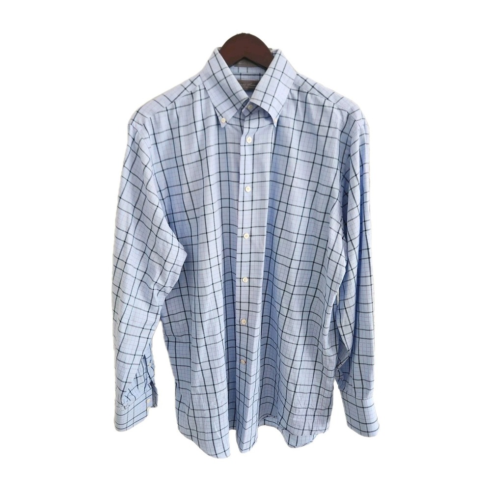 Daniel‎ Cremieux Signature Collection Men's Sz L Blue & Black Plaid Dress Shirt